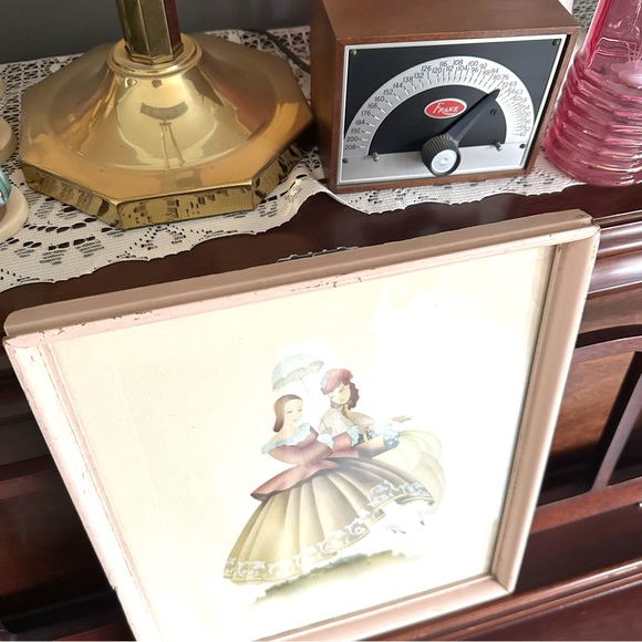 Southern Belle Vintage Pink Painted Wood Framed Airbrush Print Victorian Art - Picture 4 of 7